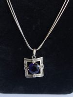 Silber Halskette 925 mit Anhänger blauem Stein quadratisch