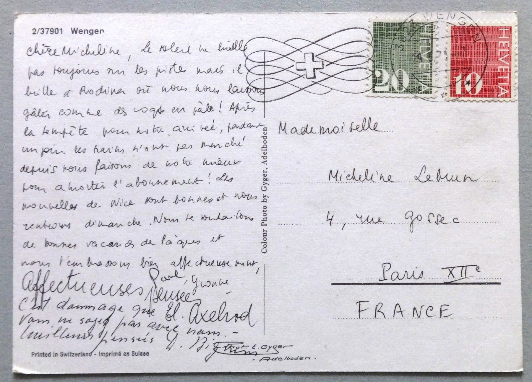 Cartoline postali: Wengen – Usato da Fétigny venduto da Billy2miny 1