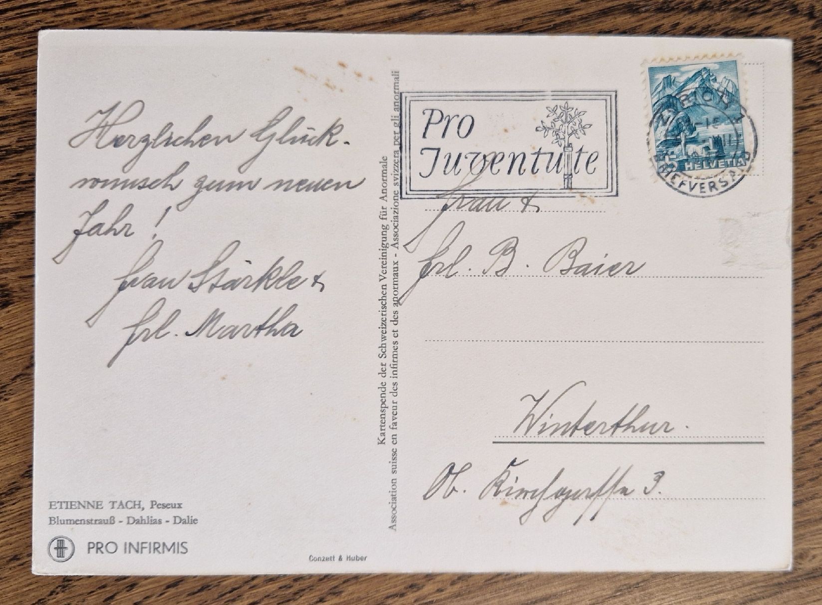 Cartoline postali: Pro Infirmis "Blumenstrauss", Pro Juventute Stempel 1945 – Usato da Ebikon venduto da Donar50 1