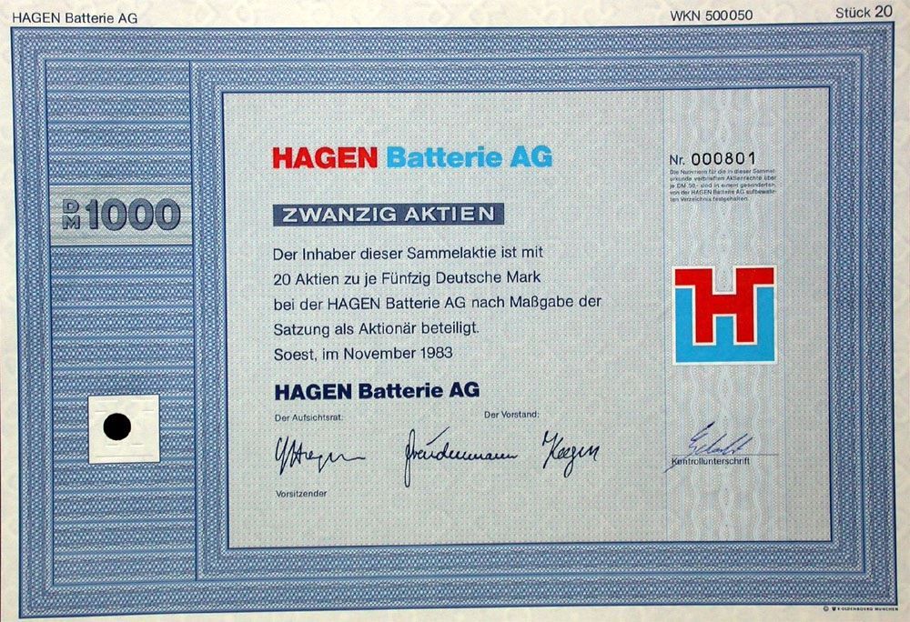 Documenti: Hagen Batterie AG, Soest - 1983 – Usato da Solothurn venduto da Sgasche
