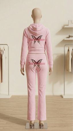 Juicy Couture Velour Tracksuit Pink Size M Butterfly