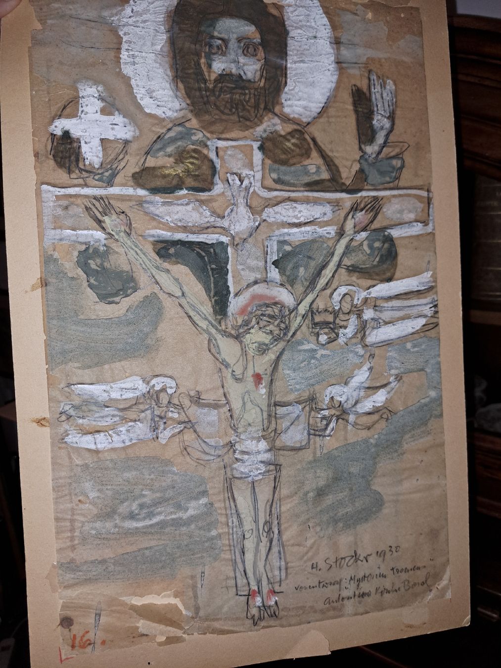 Gemälde: Hans Stocker, Original Zeichnung, Mysterium, 1930, Basel – Gebraucht aus Kölliken von Upcycling-by-Mc-TAM 4