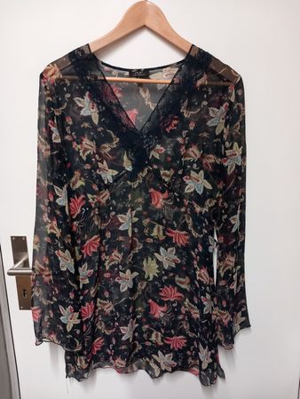 Avant Premiere Seidenbluse, Tunika Gr. S Floral marine bunt