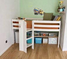 Hochbett mit Rutsche und Stauraum weiss 90x190cm gut