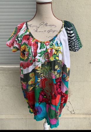 Superbe pull fin floral DESIGUAL broderies dragons t.XL