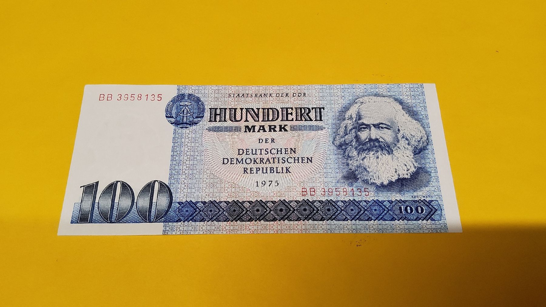 Banconote: 100 Mark DDR 1975 Banknote  – Nuovo e nell'imballaggio originale da Herisau venduto da Nluanalucas