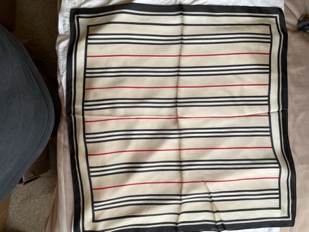 Square Scarf Silk Beige Red Black Stripe Pattern New