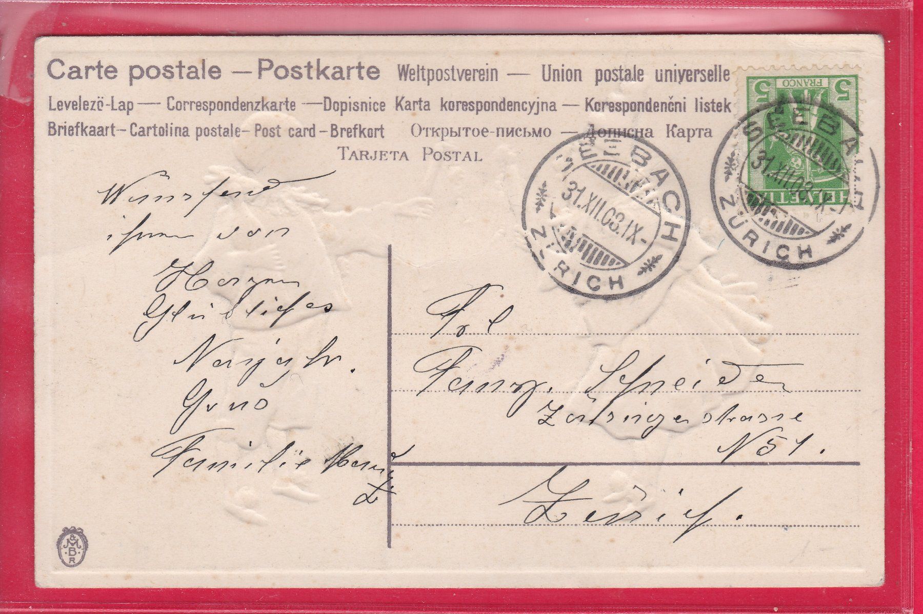 Cartoline postali: PRÄGEKARTE, PROSIT NEUJAHR, 31.12.1908 – Usato da Oberrieden venduto da Gebirgsstelze 1