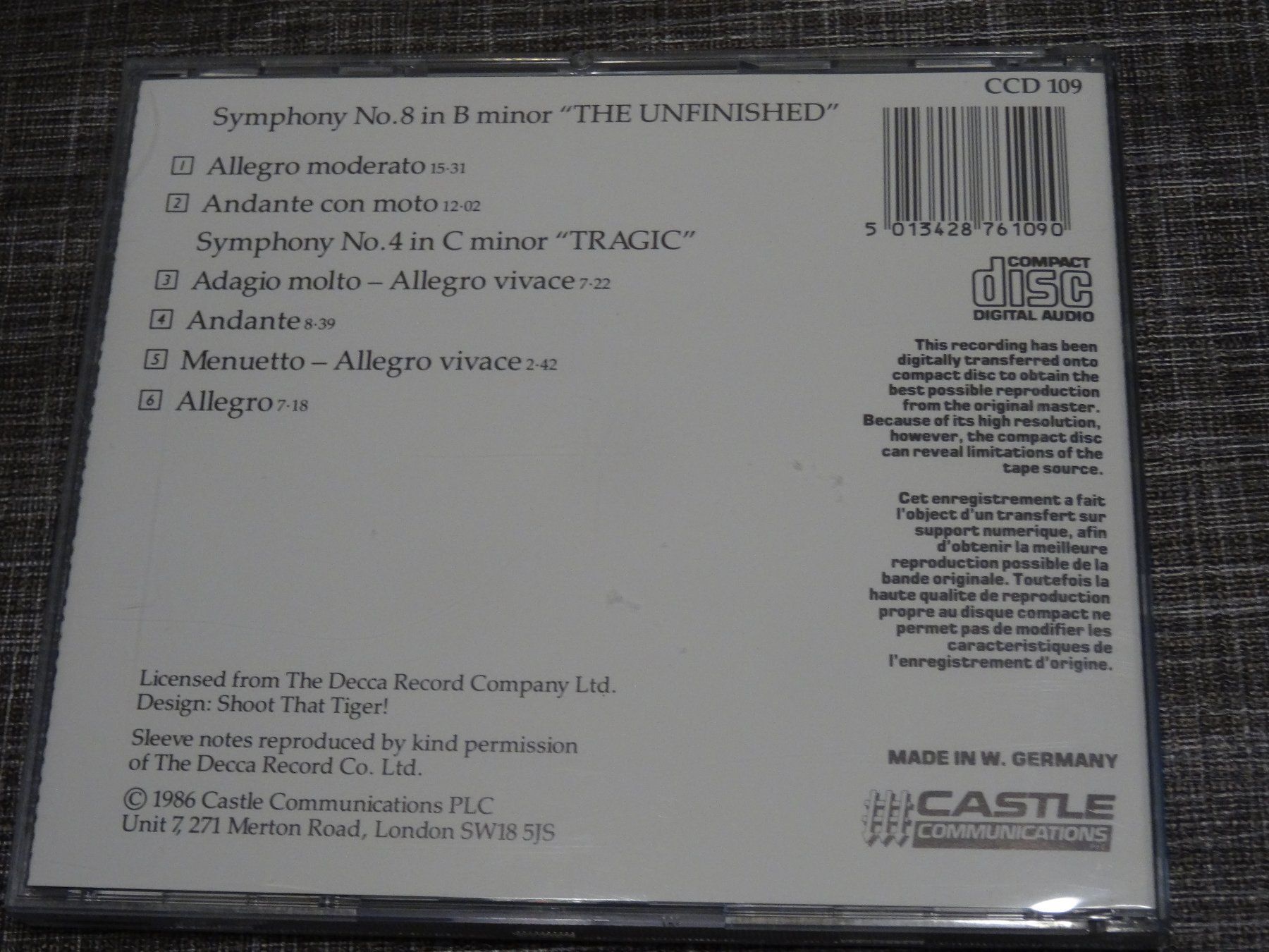CD: Schubert - Symphonies 8 & 4 CD – Usato da Olten venduto da Disc-Ausverkauf 1