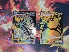 Pokemon Karten Pikachu VMAX und Wulaosu VMAX black-gold