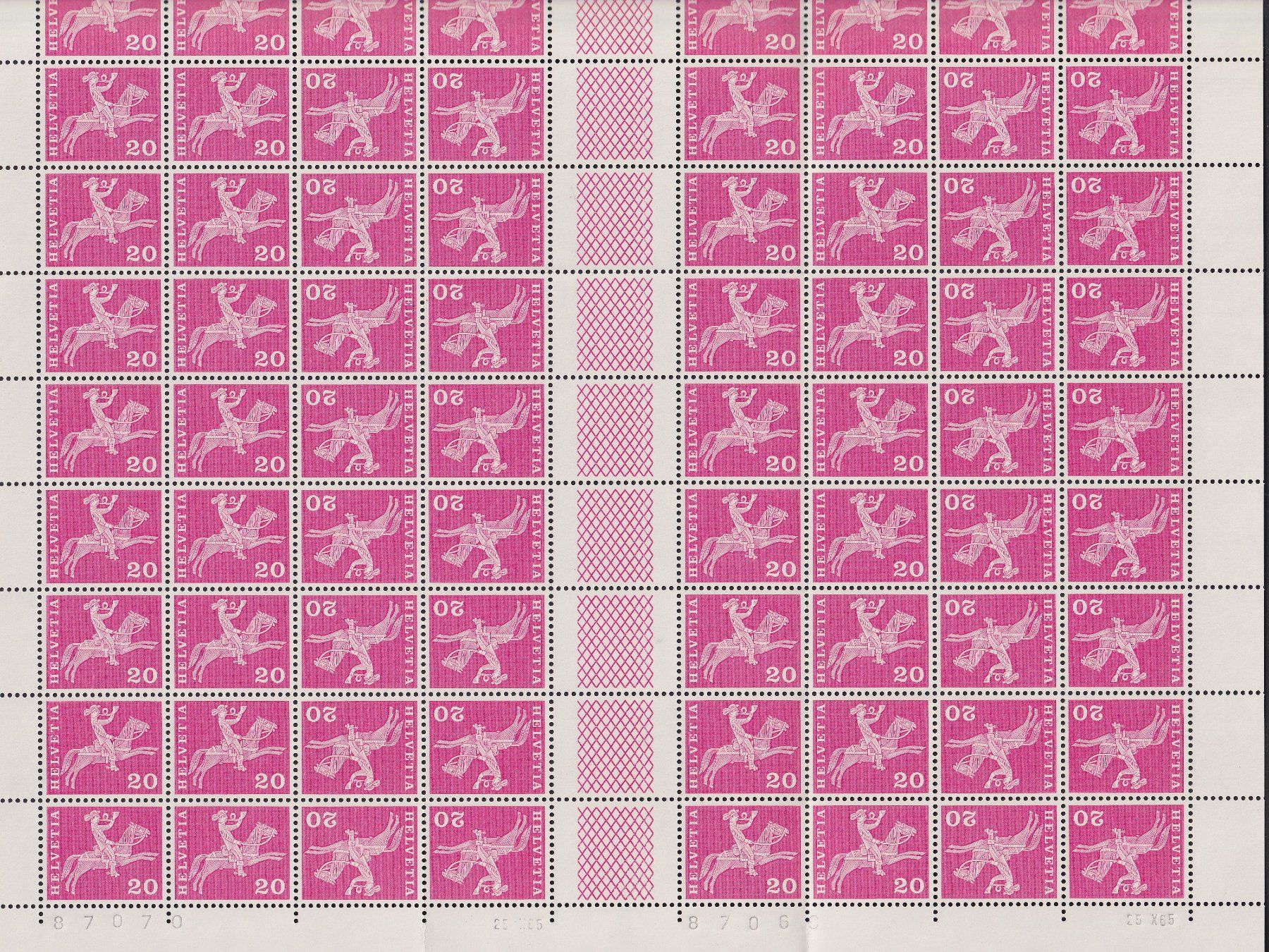 Tutti i francobolli: 1960, S65/K47 kompletter Bogen postfrisch **. selten. – Usato da Sursee venduto da Luzernerraute 2