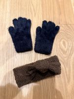 Winter Set: Stirnband + Handschuhe, Dunkelblau/Braun