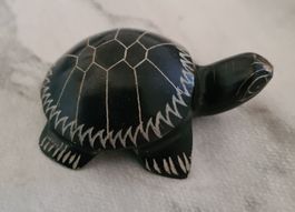 Antike kleine schwarze Schildkröte Stein 7.5 x 5.5 cm