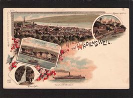 Litho Wädenswil ZH , 5 bild  , Dampfschiff , Gasthof