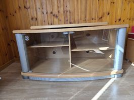 TV-Möbel/Lowboard mit Glas, helles Holz, drehbarer Aufsatz
