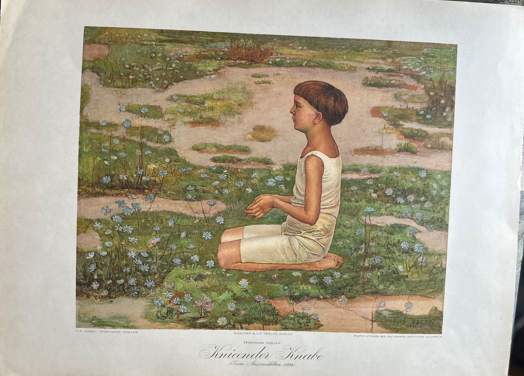 Grafica & Litografie: Ferdinand HODLER "Kniender Knabe" – Usato da Grellingen venduto da luxuskunst 1