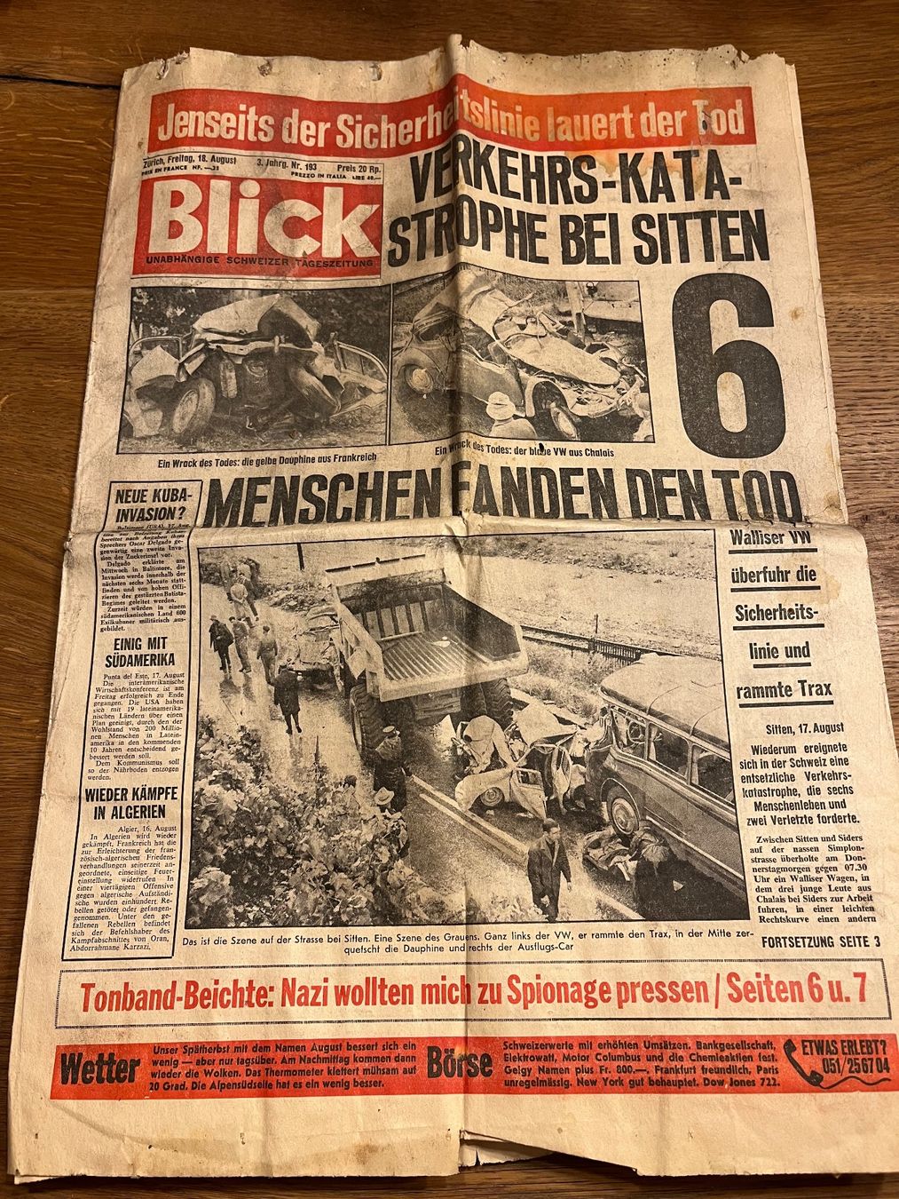 Riviste & Magazine: Blick Tageszeitung 18. August 1961 – Usato da Spiez venduto da _silvio_99