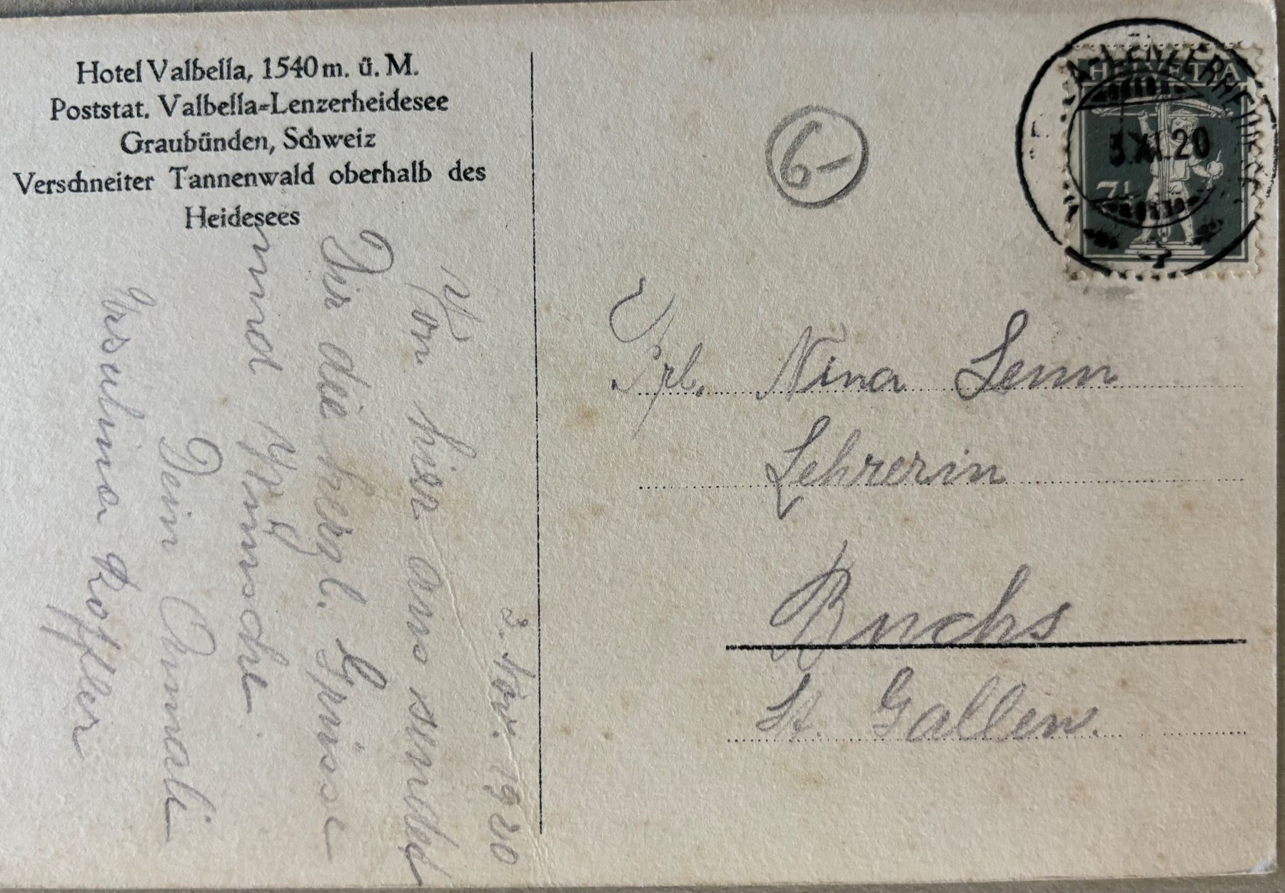 Ansichtskarten: Lenzerheide, Vollstempel Valbella-Lenzerheide, 1920 – Gebraucht aus Frauenfeld von Merk52 1