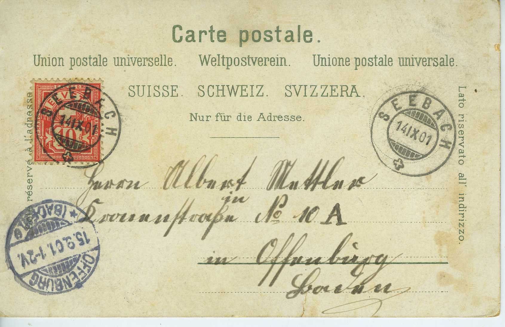 Ansichtskarten: Zürich - Seebach, Lithokarte – Gebraucht aus Schleitheim von Pmschlaate 1
