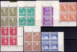 1934, Landschaften Nr. 194-200, Viererblock-Serie postfr.**.