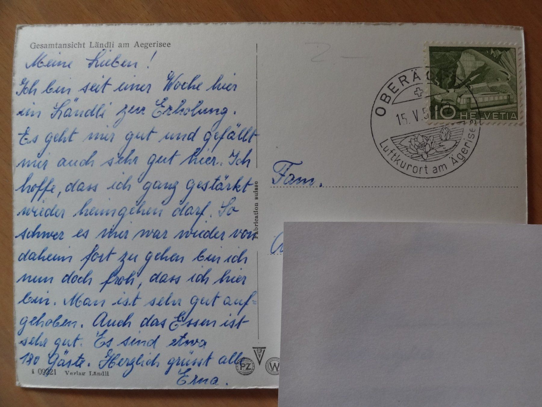 Cartoline postali: Gesamtansicht Ländli am Aegerisee - 1959 – Usato da St Léonard venduto da Riglin 1