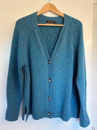 Irish Strickjacke  blau meliert Wolle Kaschmir Gr. L