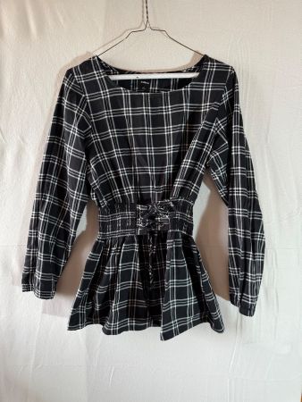 Karierte Bluse mit Schnürung Gr. S