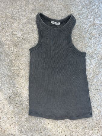 Zara Rippen Racer Tank Top Anthrazit, Gr. S - Top Zustand!