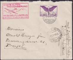 1933, F12z auf Segelflugpost-Brief ZÜRICH-Milano, günstig !!