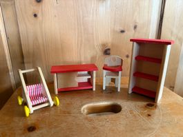 Puppenhaus Möbel - Baby Pram and High Chair