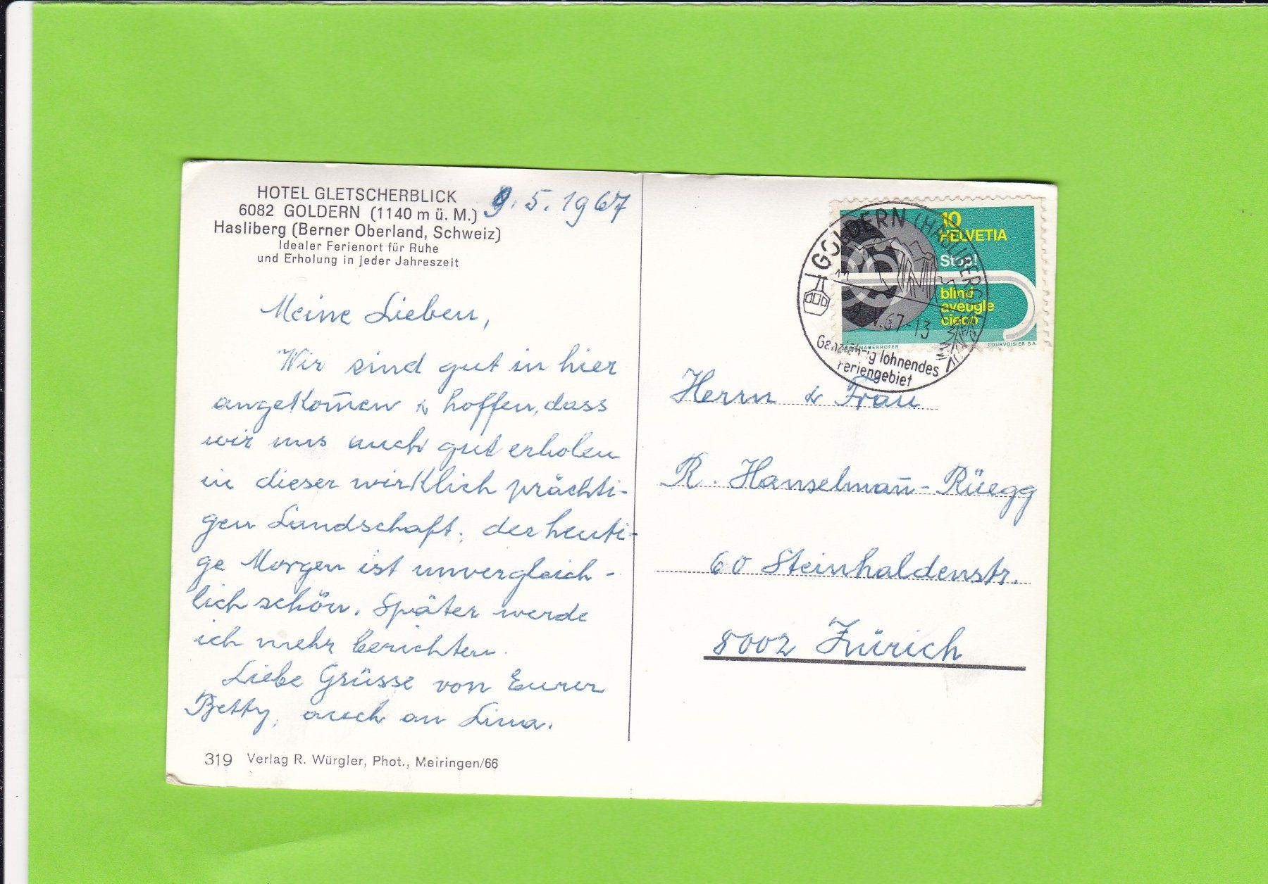 Cartoline postali: Hotel Gletscherblick, 6082 Goldern – Usato da St. Peterzell venduto da neckertal 1
