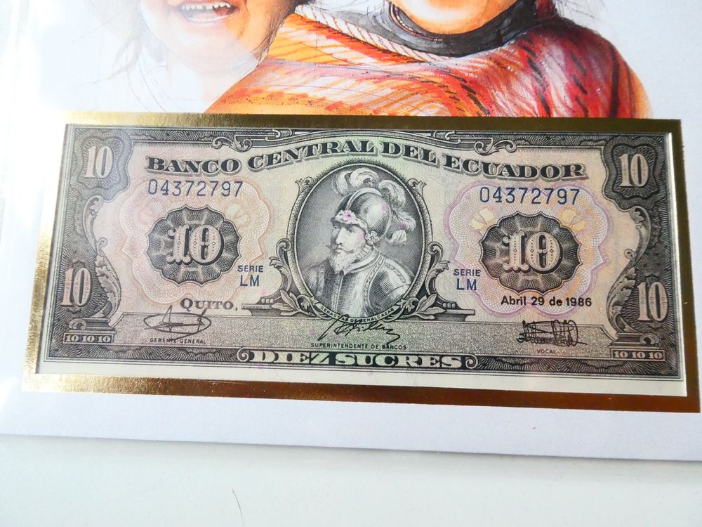 Ecuador 1986, 10 Sucres unzirk. in Banknkotenbrief A4 Kaufen auf Ricardo