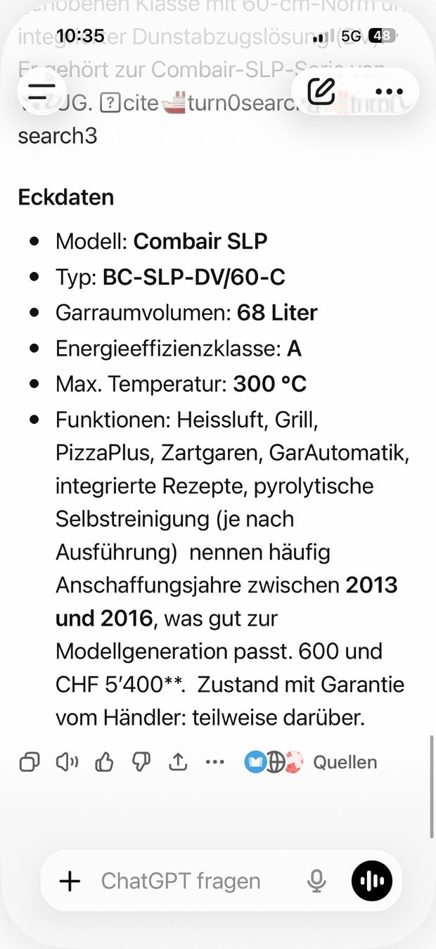 V-Zug Appareils de cuisine: V-Zug Combair SLP Backofen – D'occasion à Rüdlingen par Lichee 7