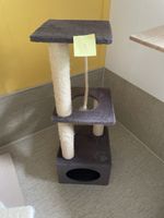Katzenkratzbaum grau mit Spielseil gebrauchter Zustand