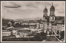 AK SZ, 1.VII.35: EINSIEDELN, Zeppelin über dem Kloster
