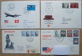 4 LUFTPOSTBRIEFE SWISSAIR 1964 / 1967 / 1971/ 1975