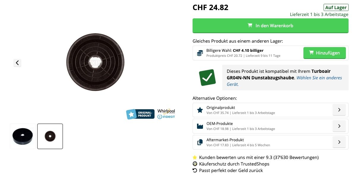 Cappe di aspirazione: Kohlefilter für Dampfabzug – Nuovo (secondo la descrizione) da Naters venduto da adi_wnq9 1