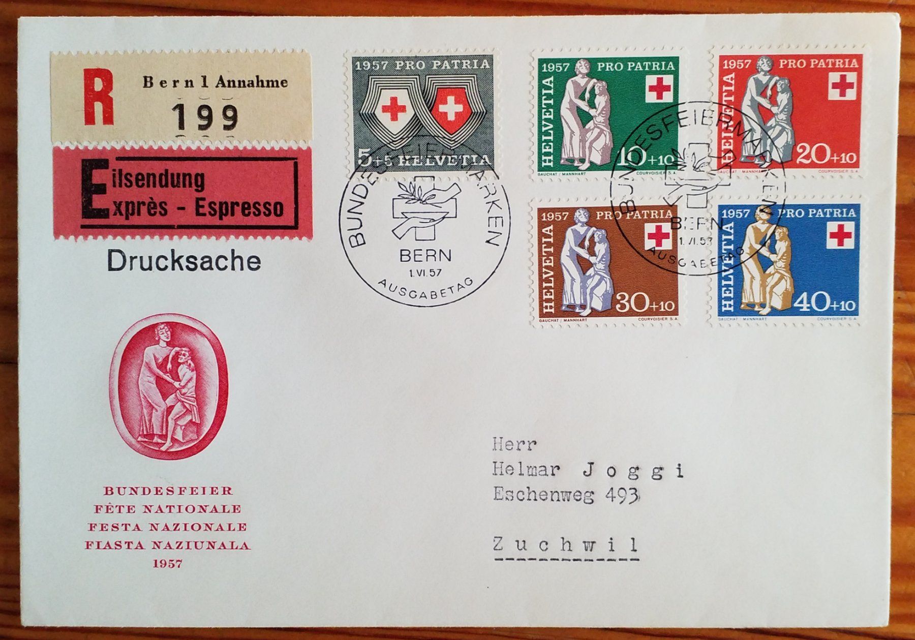 Tutti i francobolli: B246) 1957, Pro Patria FDC Kt. 85.- – Nuovo (secondo la descrizione) da Baden venduto da Eggi
