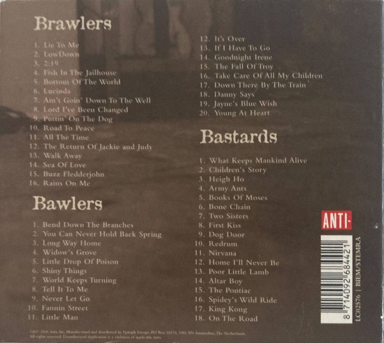 CD: TOM WAITS - ORPHANS: BRAWLERS & BASTARDS – Usato da Poliez-Pittet venduto da Newtown-Records 1