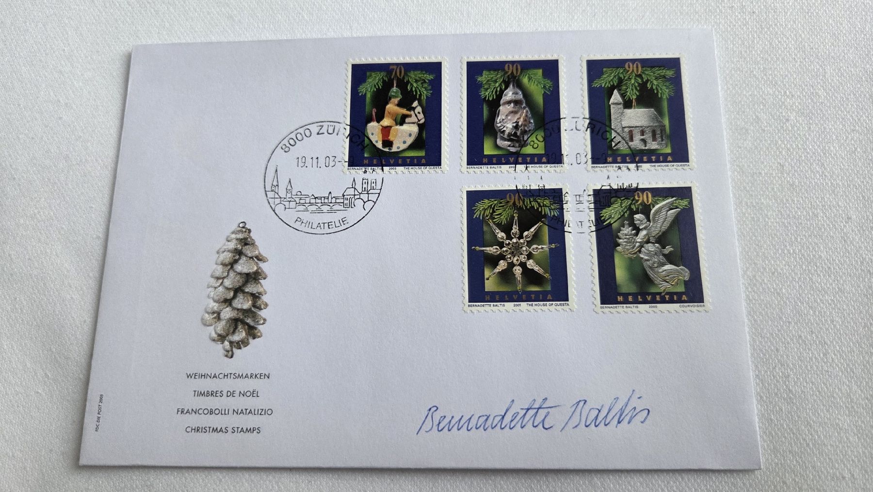 Tutti i francobolli: 2003 FDC Weihnachtsmarken mit Unterschrift – Usato da Arni AG venduto da Moth68
