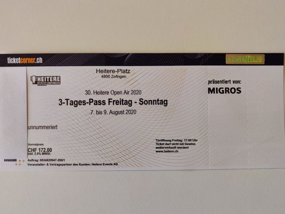 Heitere Open Air 3 Tages Pass Kaufen auf Ricardo