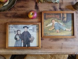 Albert Anker Schweizer Kunst 2 Drucke alt gerahmt