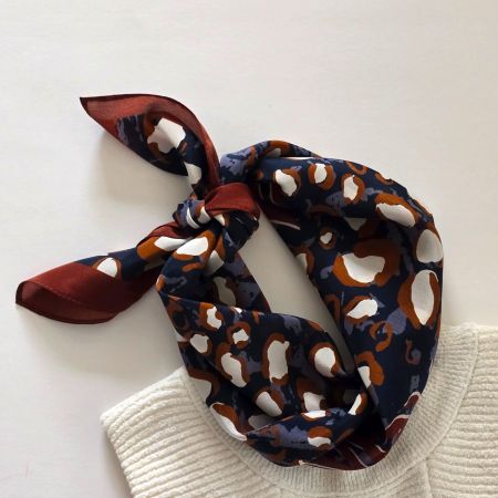 New 68cm Silk Scarf Burgundy Navy Blue Cream Animal Dots