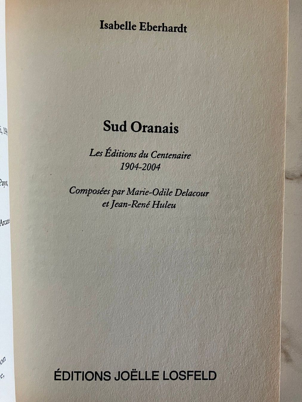 Libri: Sud Oranais de Isabelle Eberhardt - Ed. J Losfeld – Usato da Weggis venduto da Serger 2