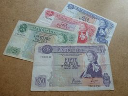 Lot ++ 4 alte Banknoten aus Mauritius ND (1967-1982)