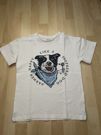 T-Shirt white dog print size 140 cm 10 years