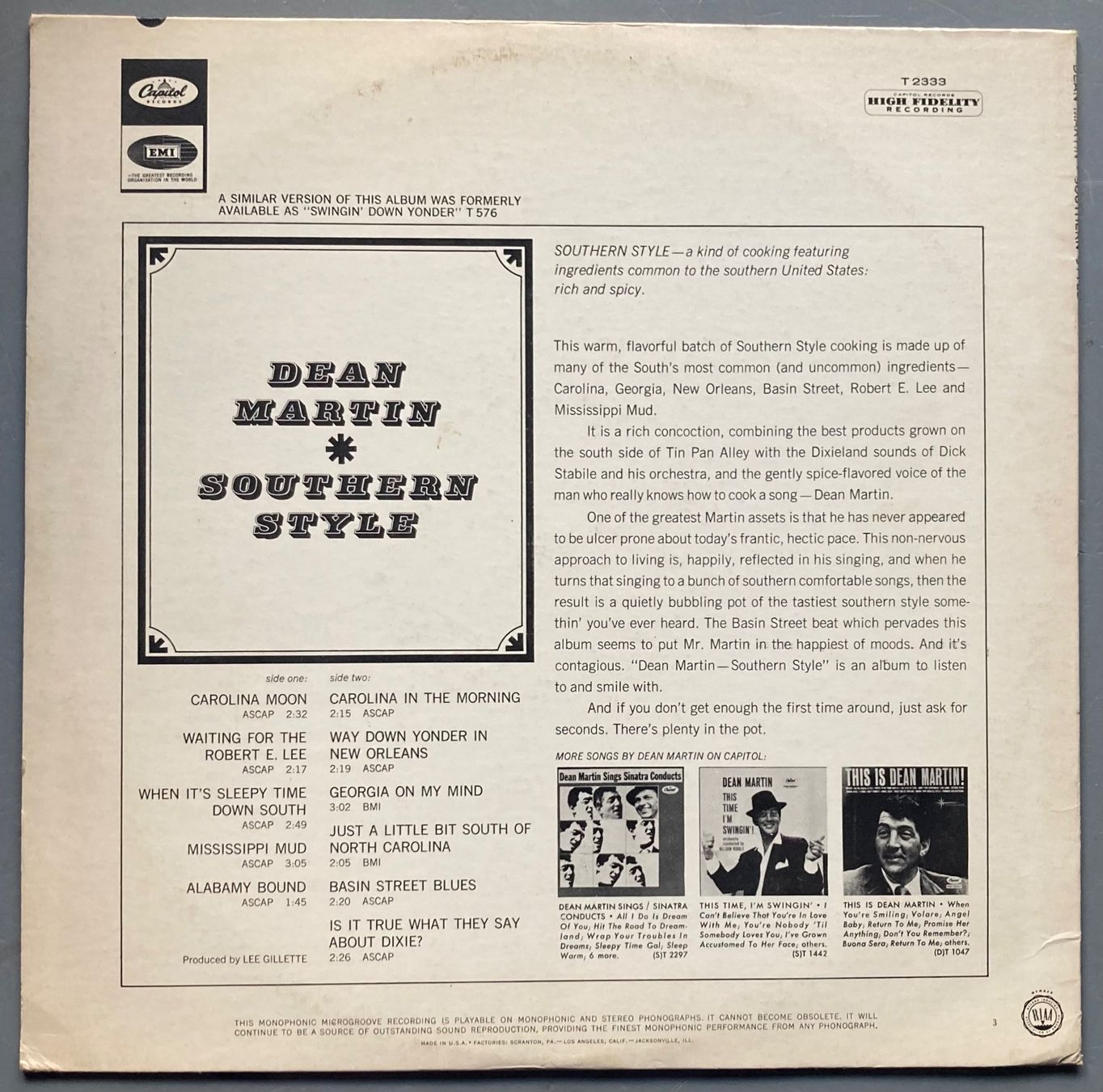 Schallplatten: DEAN MARTIN - SOUTHERN STYLE – Gebraucht aus Poliez-Pittet von Newtown-Records 1