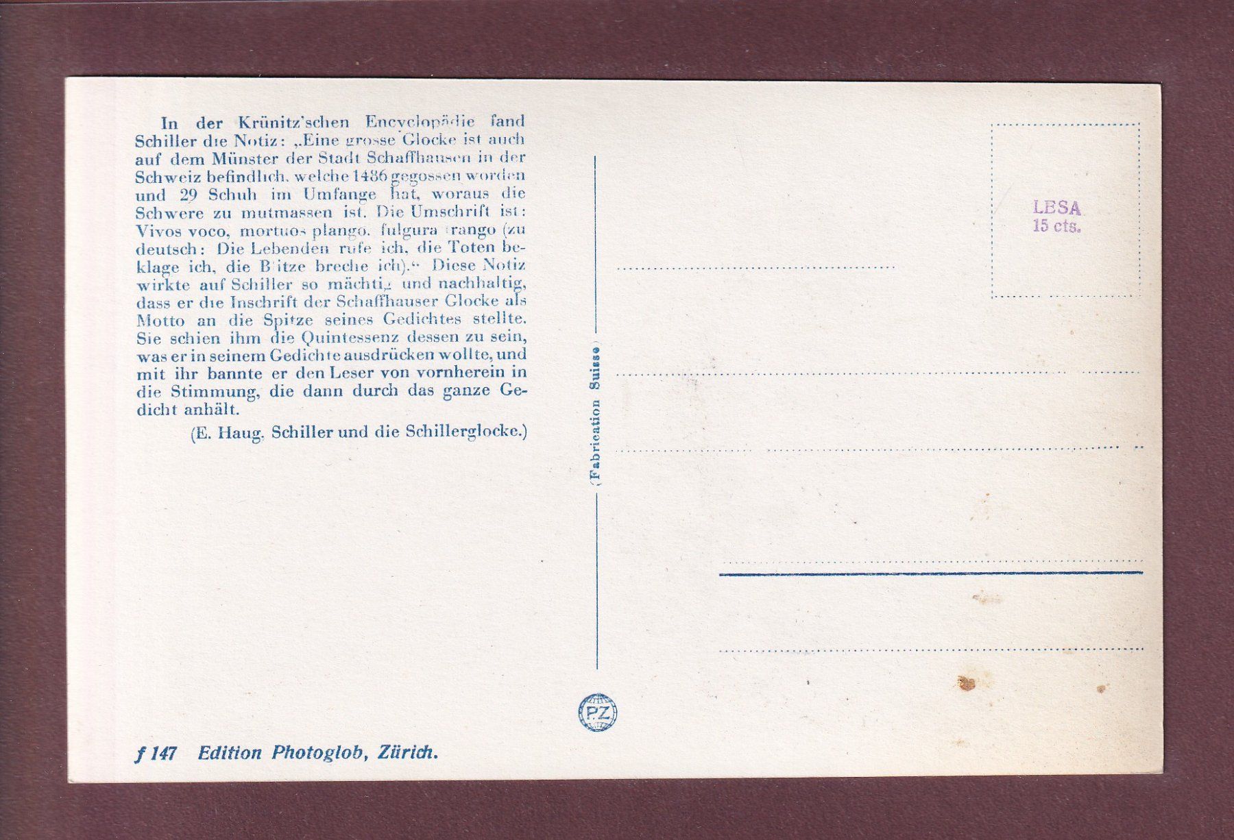 Ansichtskarten: SCHAFFHAUSEN - Münster - Schillerglocke – Gebraucht aus Pully von nicecards 1
