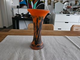 Elegante Glasvase, Orange-Schwarz, Vintage Deko 👍