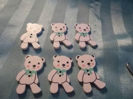 20 Holzknöpfe Teddy türkis Schleife